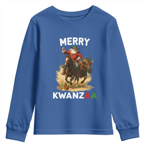 Funny Black Santa Cowboy Youth Sweatshirt Merry Kwanzaa Cultural Pride Gift TS12 Royal Blue Print Your Wear