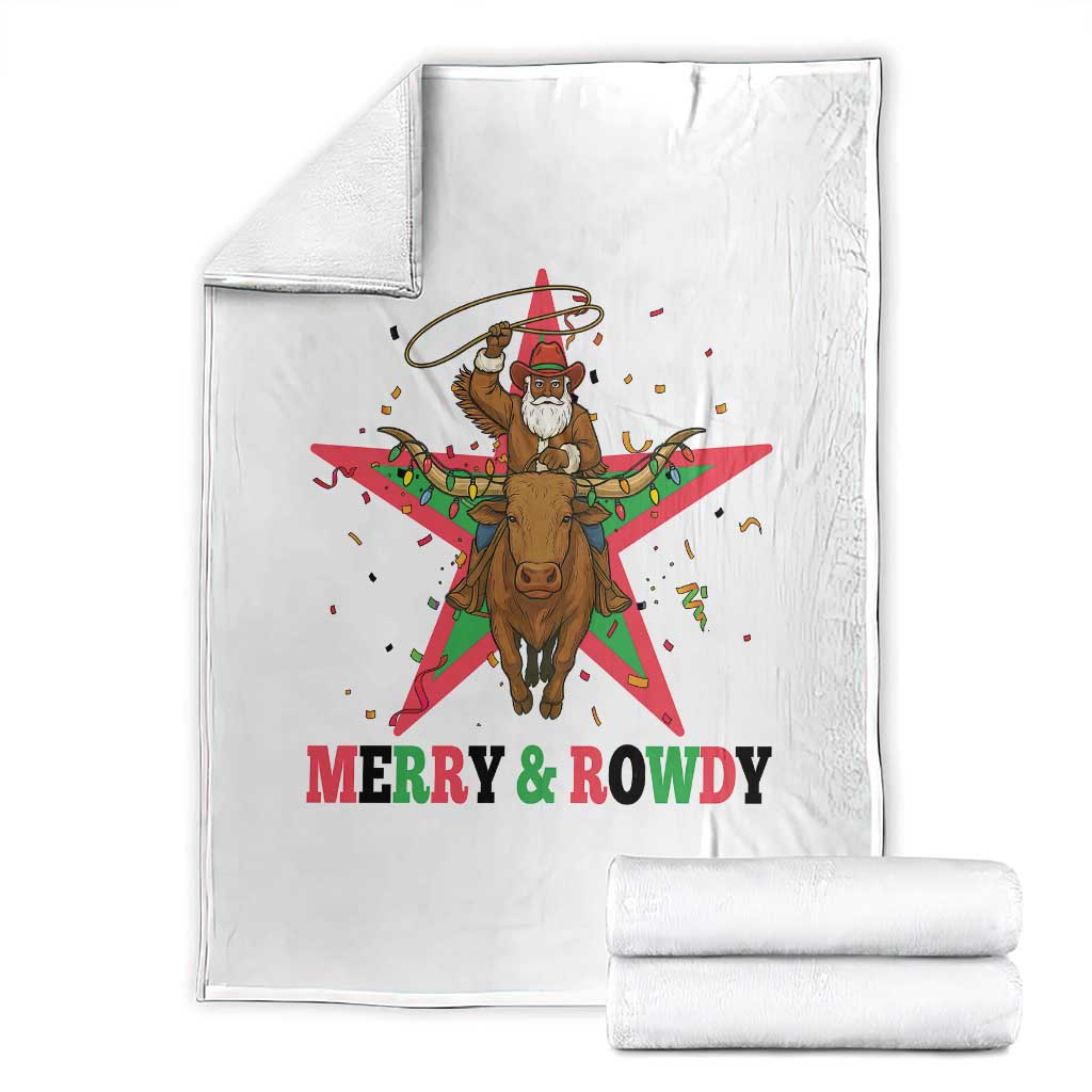 Merry And Rowdy Kwanzaa Santa Cowboy Christmas Gift Throw Blanket TS12 White Print Your Wear