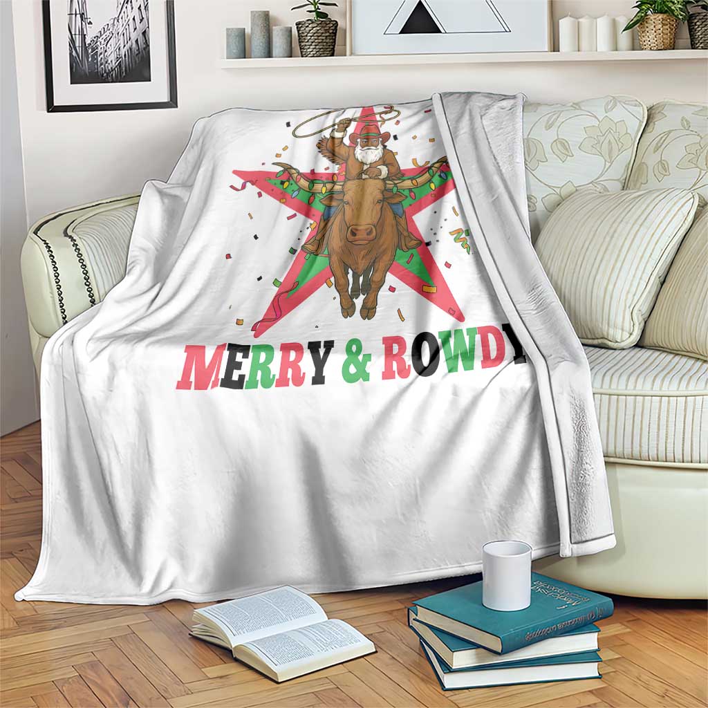 Merry And Rowdy Kwanzaa Santa Cowboy Christmas Gift Throw Blanket TS12 Print Your Wear
