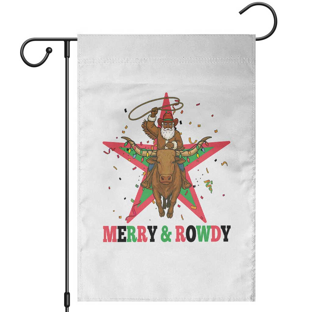 Merry And Rowdy Kwanzaa Santa Cowboy Christmas Gift Garden Flag TS12 White Print Your Wear