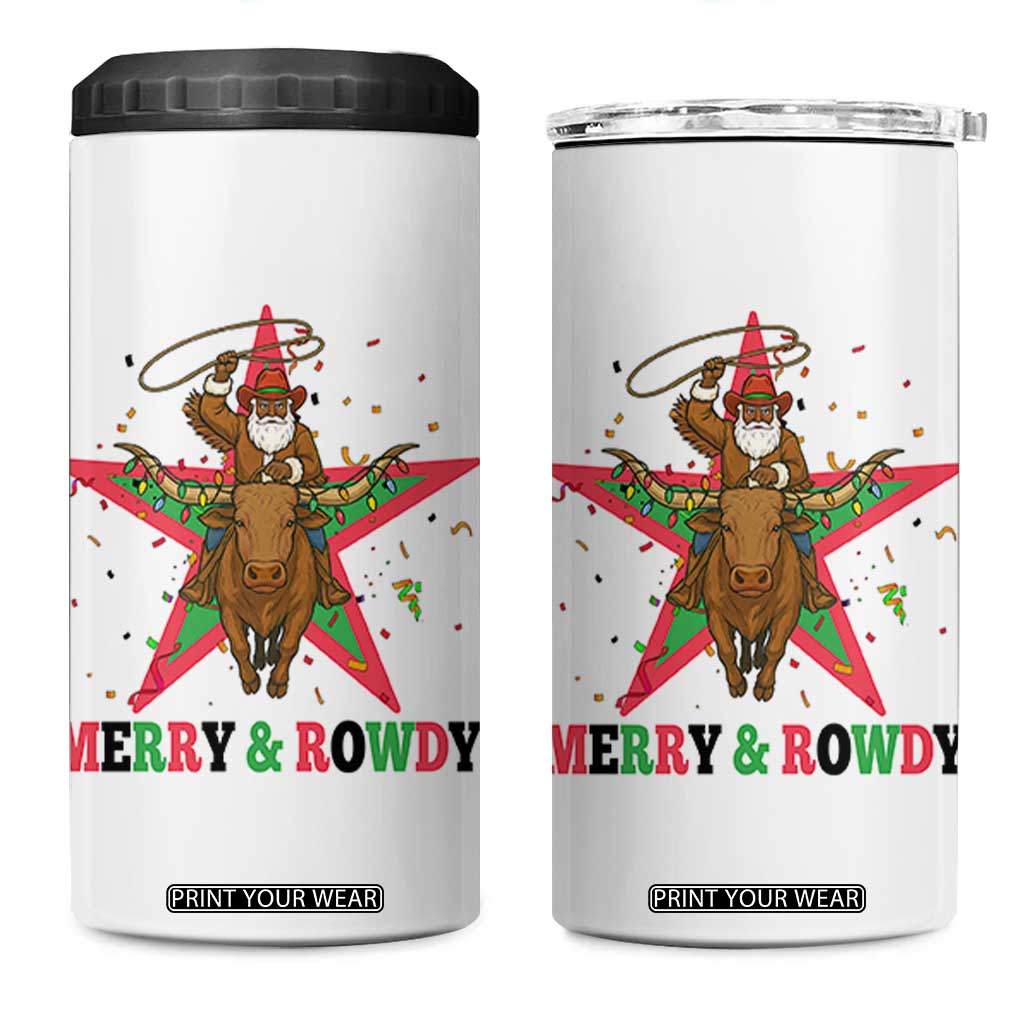 Merry And Rowdy Kwanzaa Santa Cowboy Christmas Gift 4 in 1 Can Cooler Tumbler TS12 One Size: 16 oz White Print Your Wear