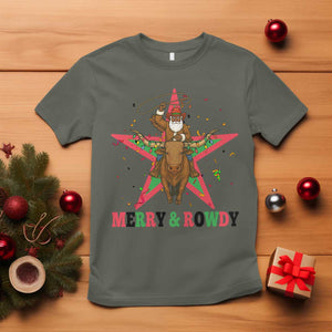 Merry And Rowdy Kwanzaa Santa Cowboy Christmas Gift T Shirt TS12 Military Green Print Your Wear