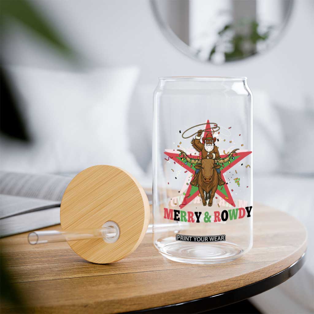 Merry And Rowdy Kwanzaa Santa Cowboy Christmas Gift Glass Can TS12 Print Your Wear