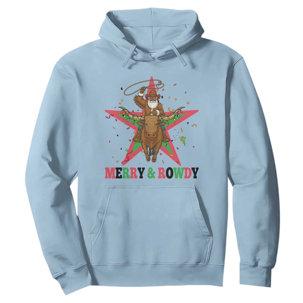 Merry And Rowdy Kwanzaa Santa Cowboy Christmas Gift Hoodie TS12 Light Blue Print Your Wear
