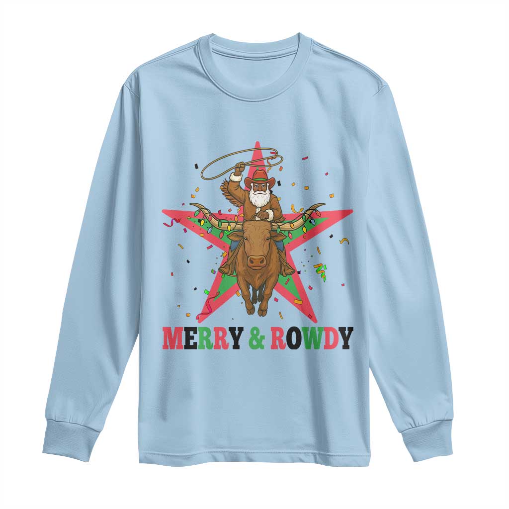 Merry And Rowdy Kwanzaa Santa Cowboy Christmas Gift Long Sleeve Shirt TS12 Light Blue Print Your Wear