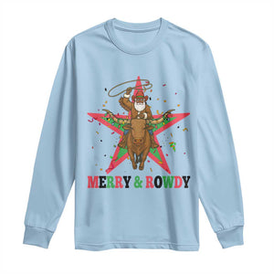 Merry And Rowdy Kwanzaa Santa Cowboy Christmas Gift Long Sleeve Shirt TS12 Light Blue Print Your Wear