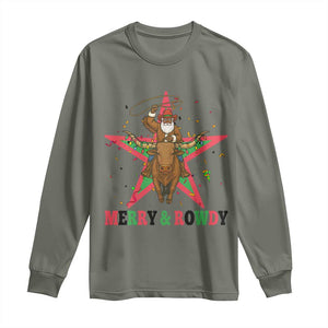 Merry And Rowdy Kwanzaa Santa Cowboy Christmas Gift Long Sleeve Shirt TS12 Military Green Print Your Wear