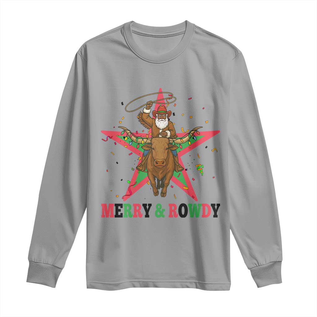 Merry And Rowdy Kwanzaa Santa Cowboy Christmas Gift Long Sleeve Shirt TS12 Sport Gray Print Your Wear