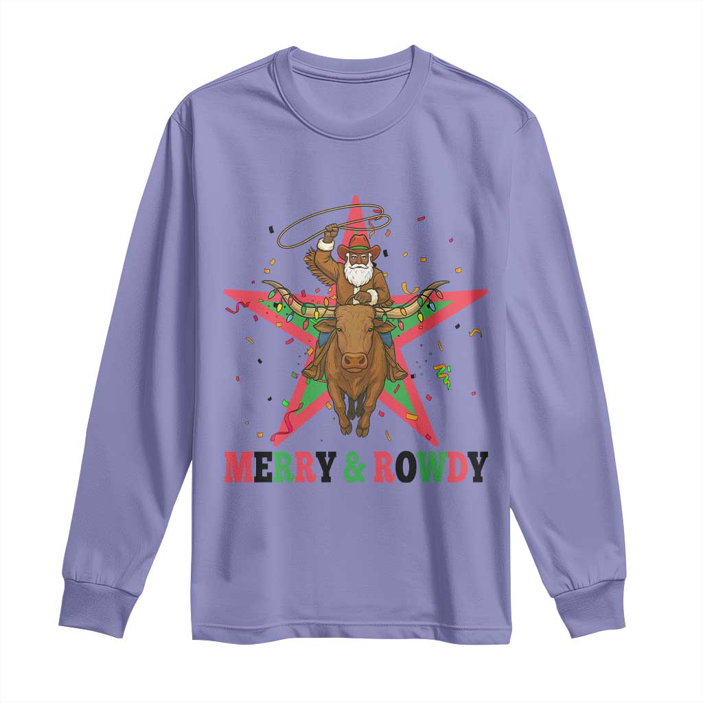 Merry And Rowdy Kwanzaa Santa Cowboy Christmas Gift Long Sleeve Shirt TS12 Violet Print Your Wear