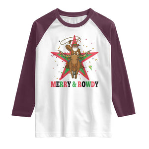 Merry And Rowdy Kwanzaa Santa Cowboy Christmas Gift Raglan Shirt TS12 White Maroon Print Your Wear