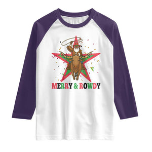 Merry And Rowdy Kwanzaa Santa Cowboy Christmas Gift Raglan Shirt TS12 White Purple Print Your Wear