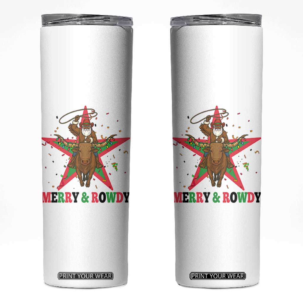 Merry And Rowdy Kwanzaa Santa Cowboy Christmas Gift Skinny Tumbler TS12 White Print Your Wear