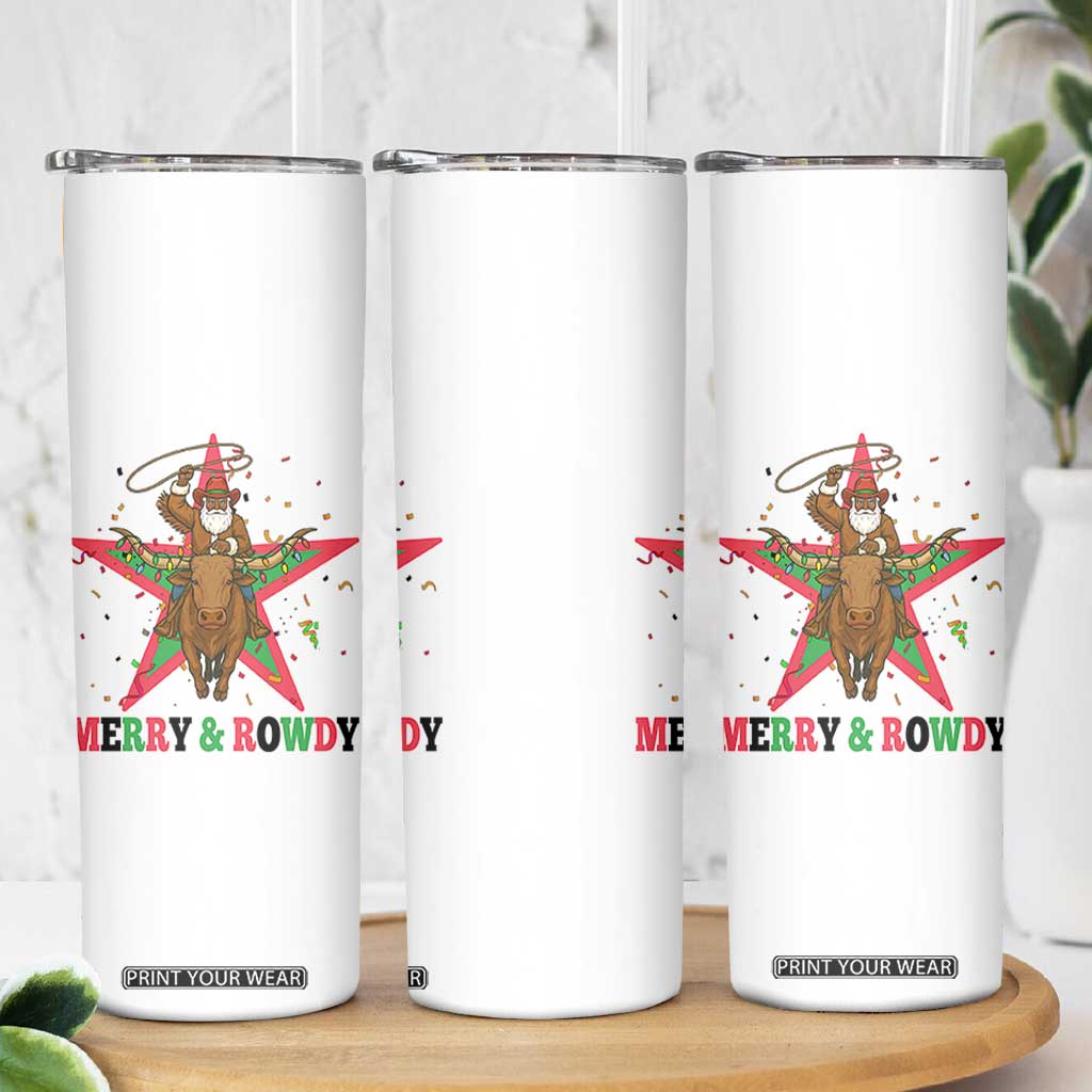 Merry And Rowdy Kwanzaa Santa Cowboy Christmas Gift Skinny Tumbler TS12 Print Your Wear