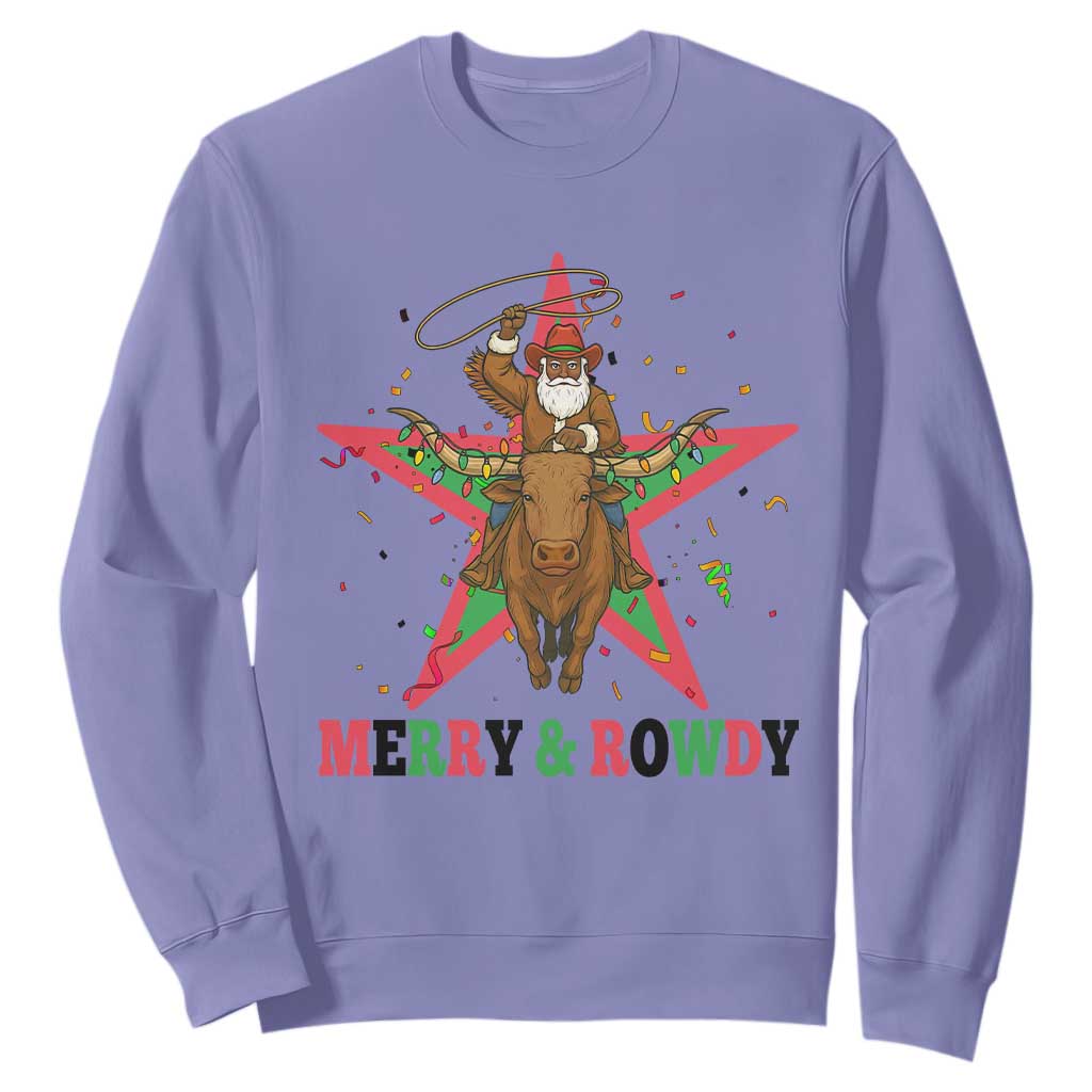 Merry And Rowdy Kwanzaa Santa Cowboy Christmas Gift Sweatshirt TS12 Violet Print Your Wear