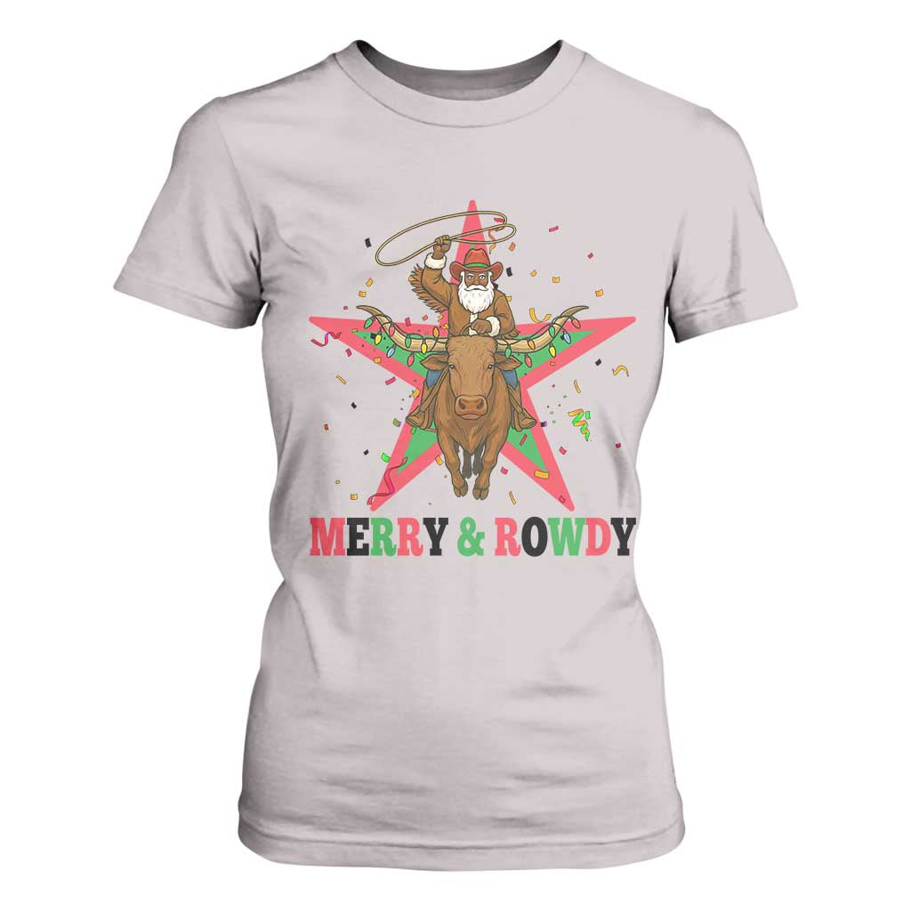 Merry And Rowdy Kwanzaa Santa Cowboy Christmas Gift T Shirt For Women TS12 Ice Gray Print Your Wear