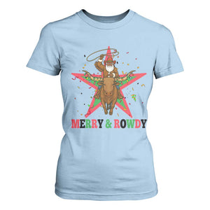 Merry And Rowdy Kwanzaa Santa Cowboy Christmas Gift T Shirt For Women TS12 Light Blue Print Your Wear