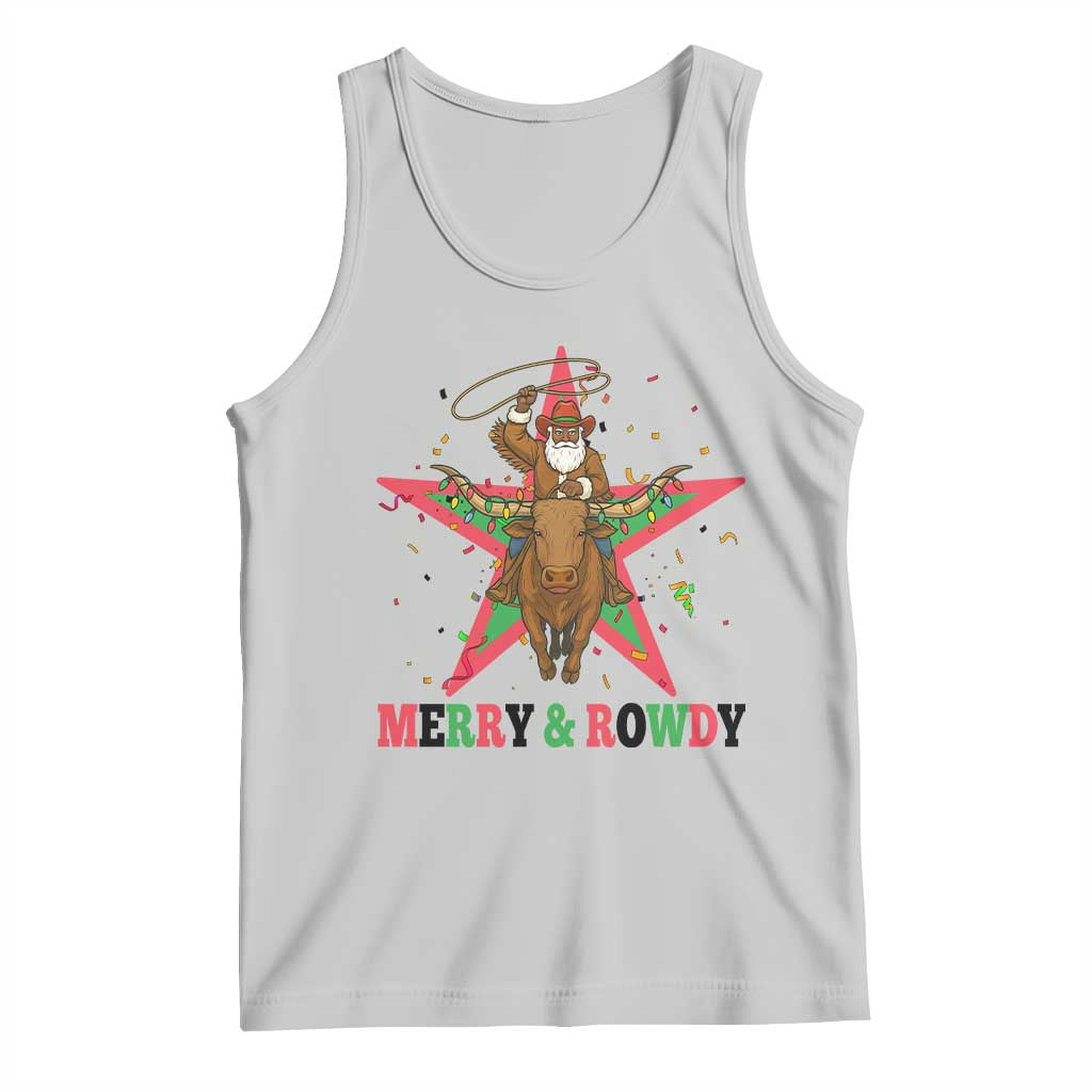 Merry And Rowdy Kwanzaa Santa Cowboy Christmas Gift Tank Top TS12 Ash Print Your Wear