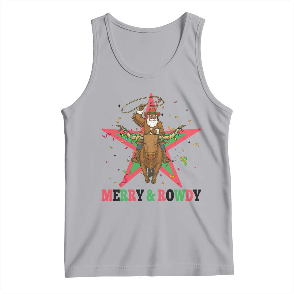 Merry And Rowdy Kwanzaa Santa Cowboy Christmas Gift Tank Top TS12 Athletic Heather Print Your Wear