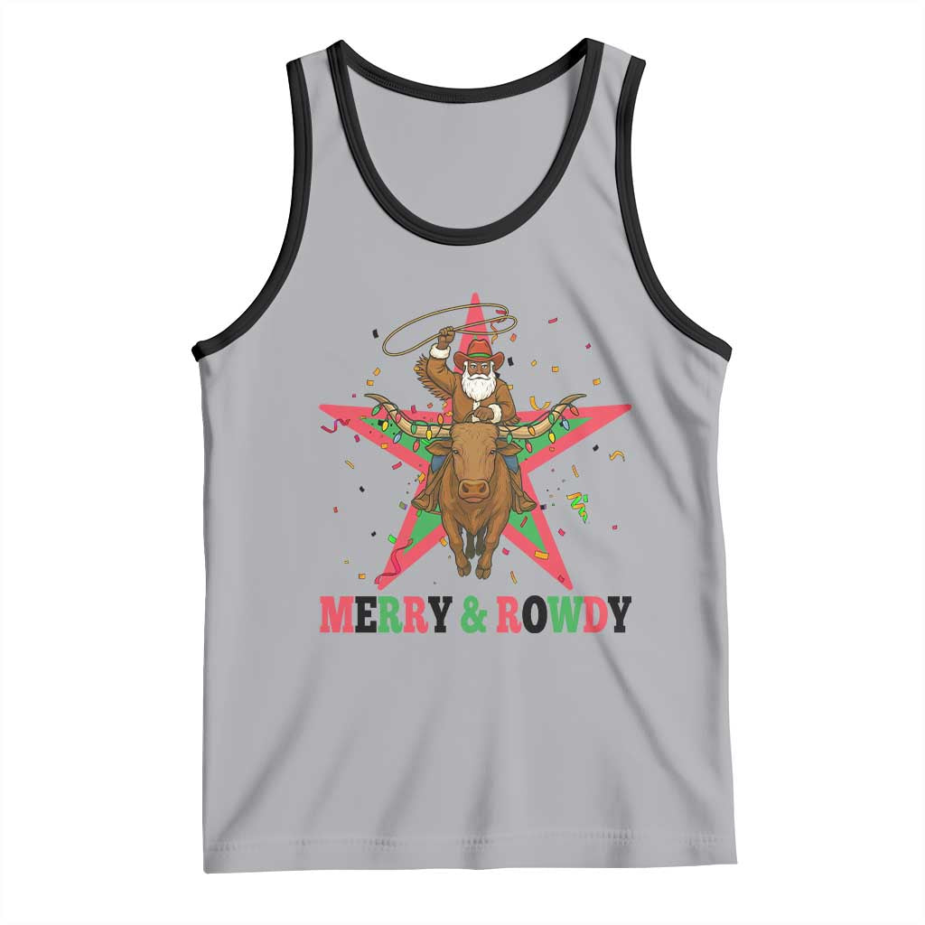 Merry And Rowdy Kwanzaa Santa Cowboy Christmas Gift Tank Top TS12 Athletic Heather Black Print Your Wear