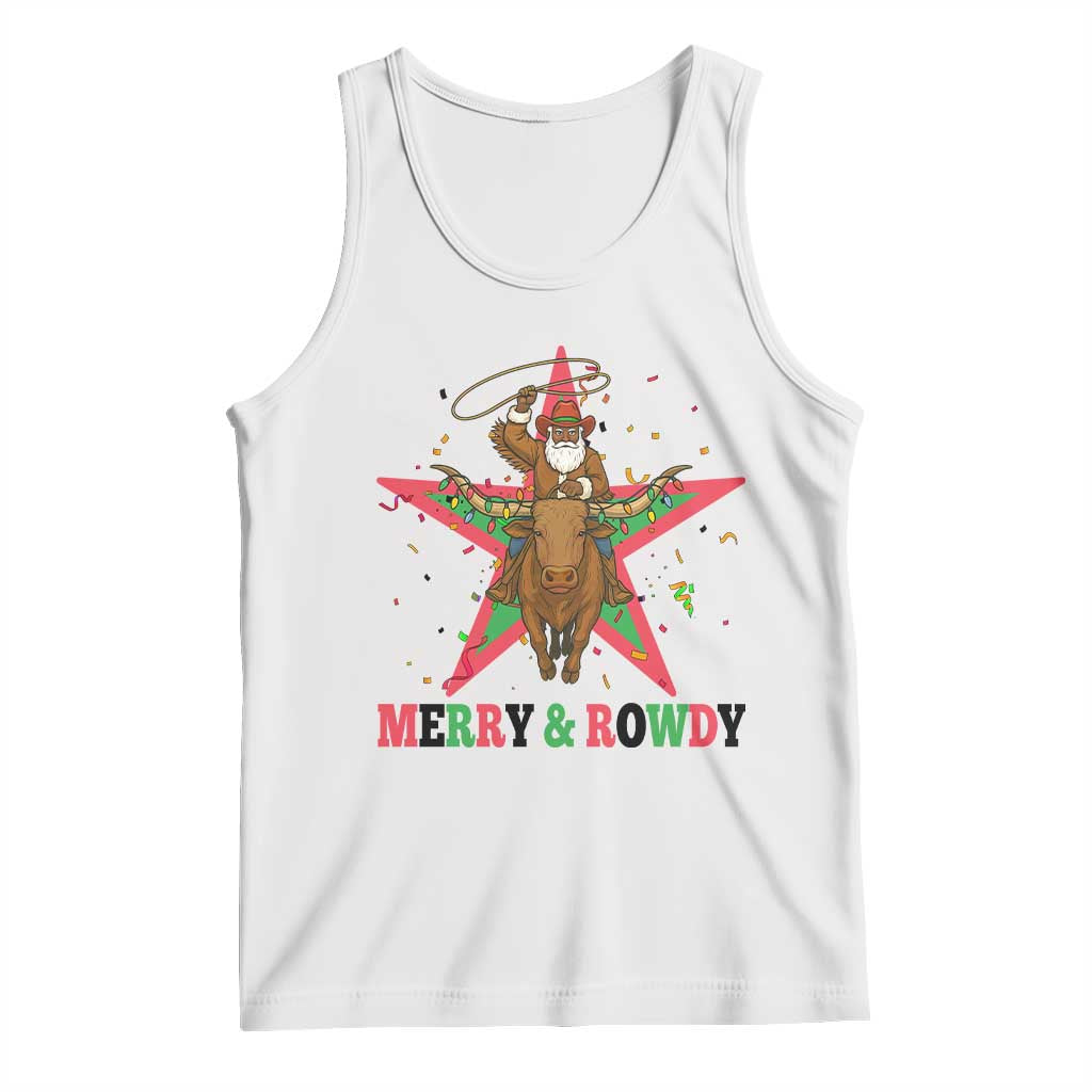 Merry And Rowdy Kwanzaa Santa Cowboy Christmas Gift Tank Top TS12 White Print Your Wear