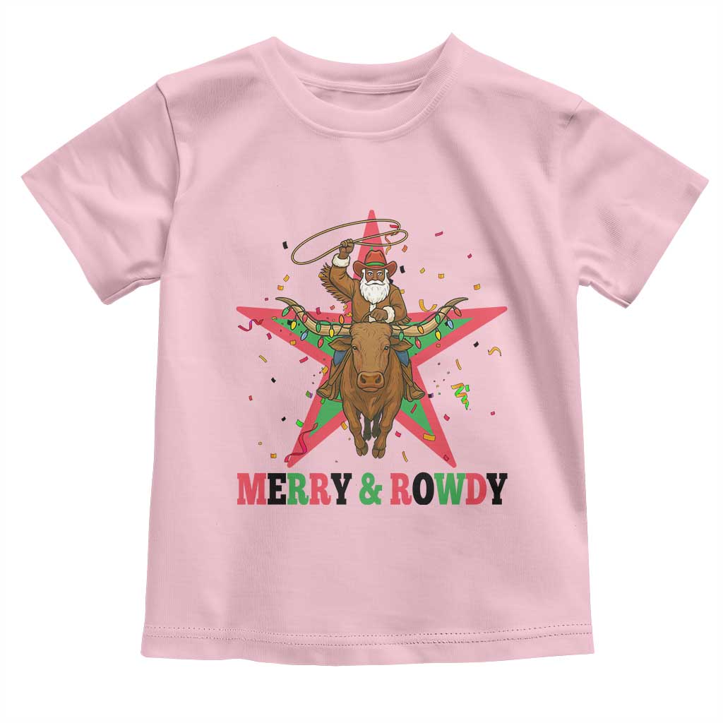 Merry And Rowdy Kwanzaa Santa Cowboy Christmas Gift Toddler T Shirt TS12 Light Pink Print Your Wear