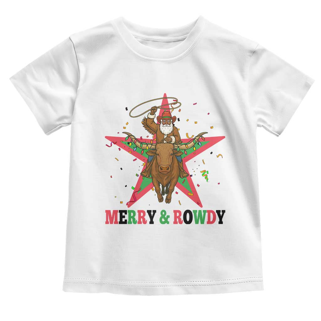Merry And Rowdy Kwanzaa Santa Cowboy Christmas Gift Toddler T Shirt TS12 White Print Your Wear