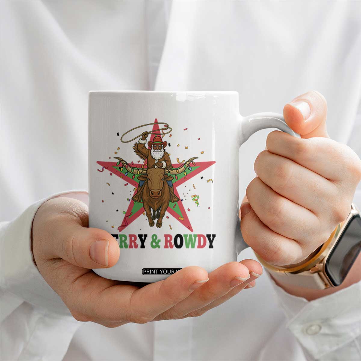 Merry And Rowdy Kwanzaa Santa Cowboy Christmas Gift Coffee Mug TS12 Print Your Wear