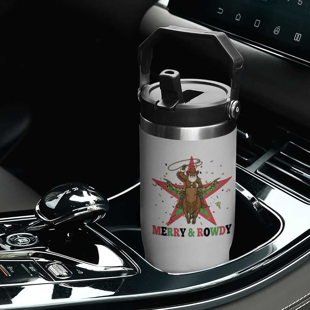 Merry And Rowdy Kwanzaa Santa Cowboy Christmas Gift Flip Straw Tumbler TS12 Print Your Wear