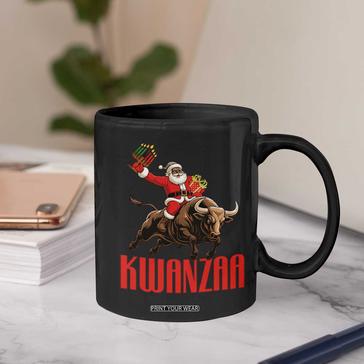 Happy Kwanzaa Coffee Mug Rodeo Black Santa African American Holiday Gift TS12 Print Your Wear