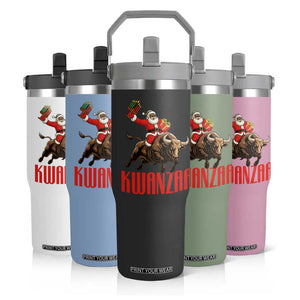 Happy Kwanzaa Flip Straw Tumbler Rodeo Black Santa African American Holiday Gift TS12 Print Your Wear