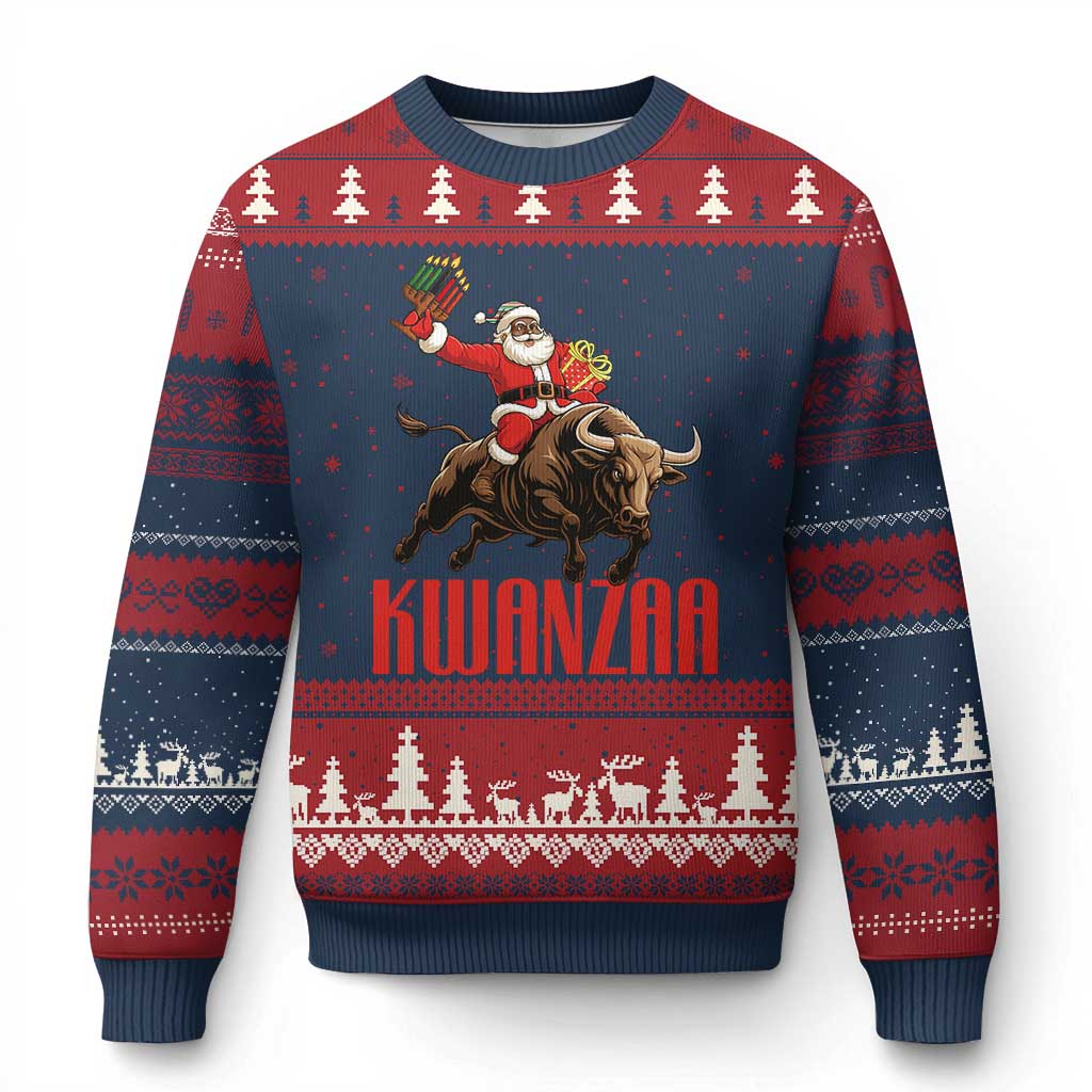 Happy Kwanzaa Ugly Christmas Sweater Rodeo Black Santa African American Holiday Gift TS12 Navy Red Print Your Wear