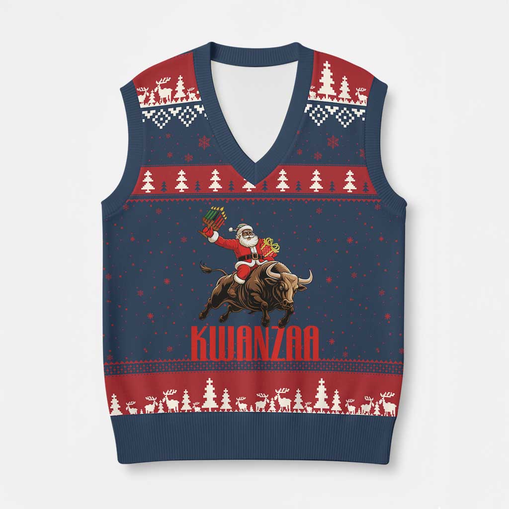 Happy Kwanzaa V-Neck Knit Sweater Vest Rodeo Black Santa African American Holiday Gift TS12 Navy Red Print Your Wear