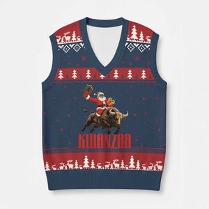 Happy Kwanzaa V-Neck Knit Sweater Vest Rodeo Black Santa African American Holiday Gift TS12 Navy Red Print Your Wear