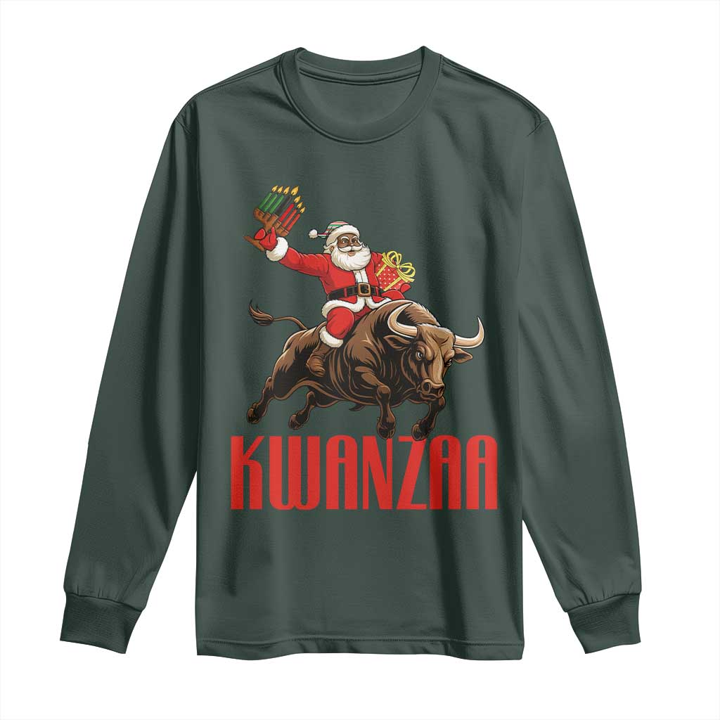 Happy Kwanzaa Long Sleeve Shirt Rodeo Black Santa African American Holiday Gift TS12 Dark Forest Green Print Your Wear