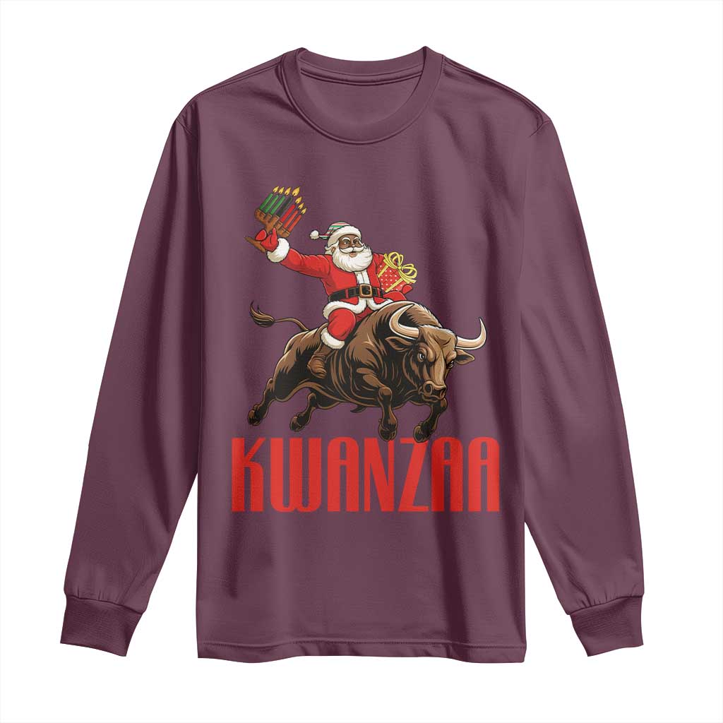 Happy Kwanzaa Long Sleeve Shirt Rodeo Black Santa African American Holiday Gift TS12 Maroon Print Your Wear
