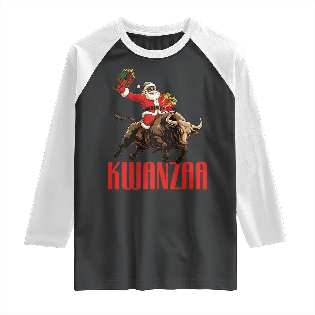 Happy Kwanzaa Raglan Shirt Rodeo Black Santa African American Holiday Gift TS12 Black White Print Your Wear