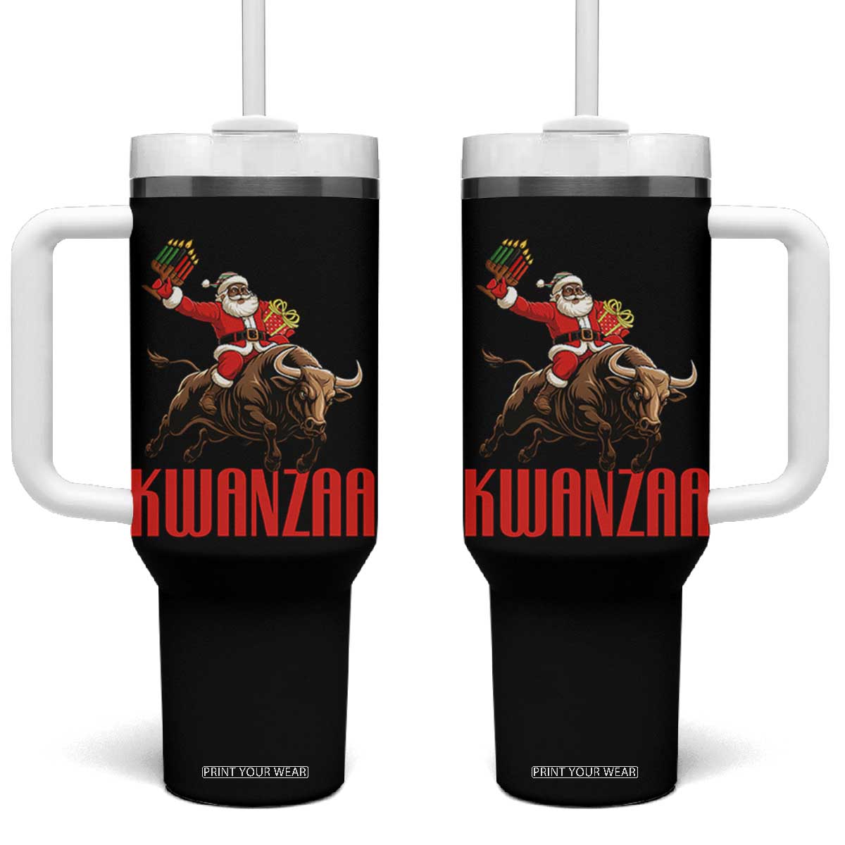 Happy Kwanzaa Tumbler With Handle Rodeo Black Santa African American Holiday Gift TS12 One Size: 40 oz Black Print Your Wear