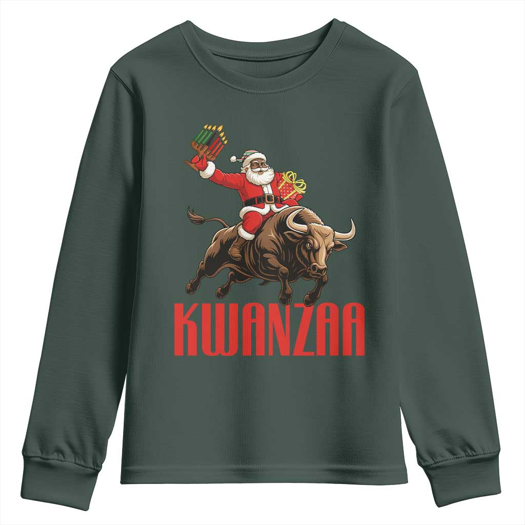 Happy Kwanzaa Youth Sweatshirt Rodeo Black Santa African American Holiday Gift TS12 Dark Forest Green Print Your Wear