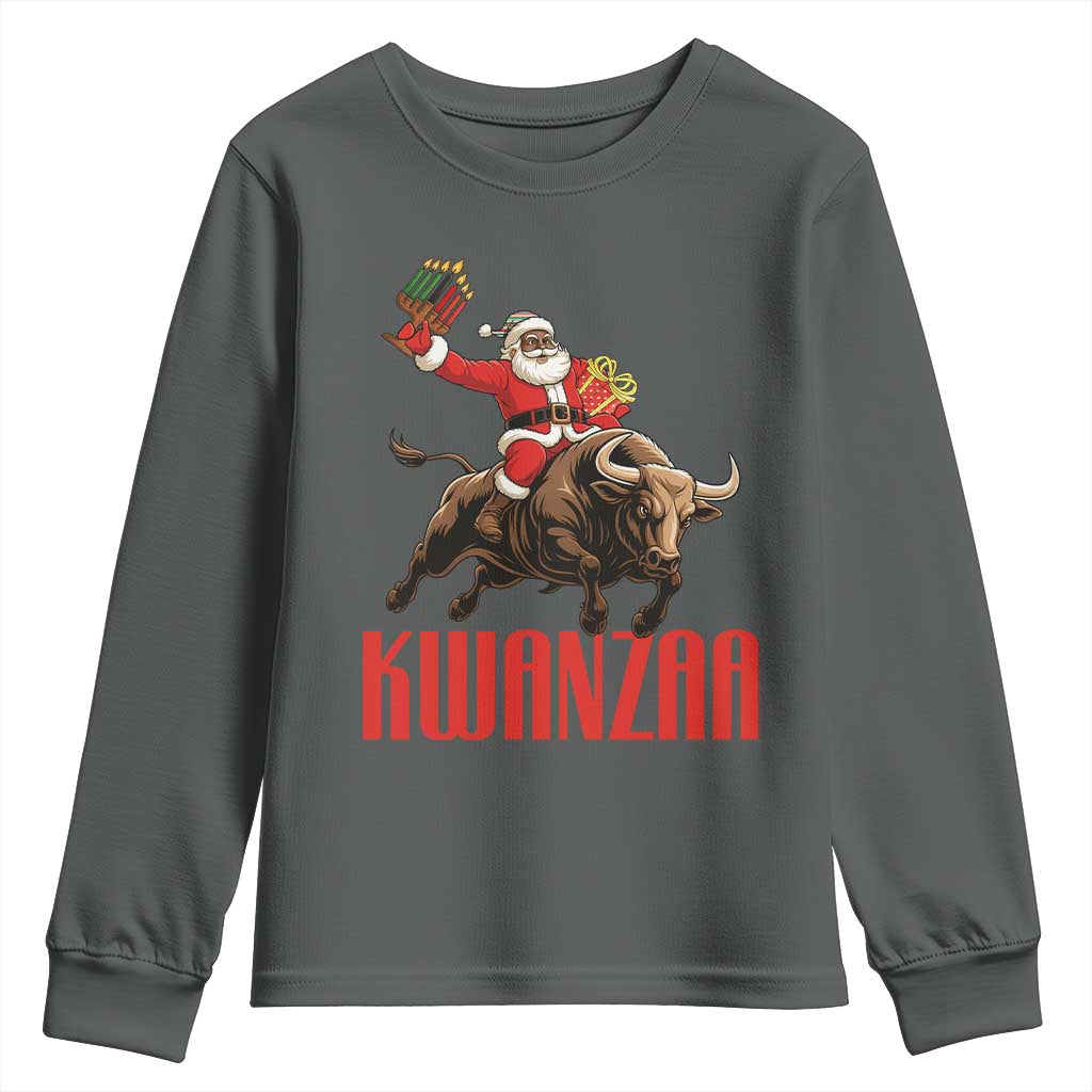 Happy Kwanzaa Youth Sweatshirt Rodeo Black Santa African American Holiday Gift TS12 Dark Heather Print Your Wear