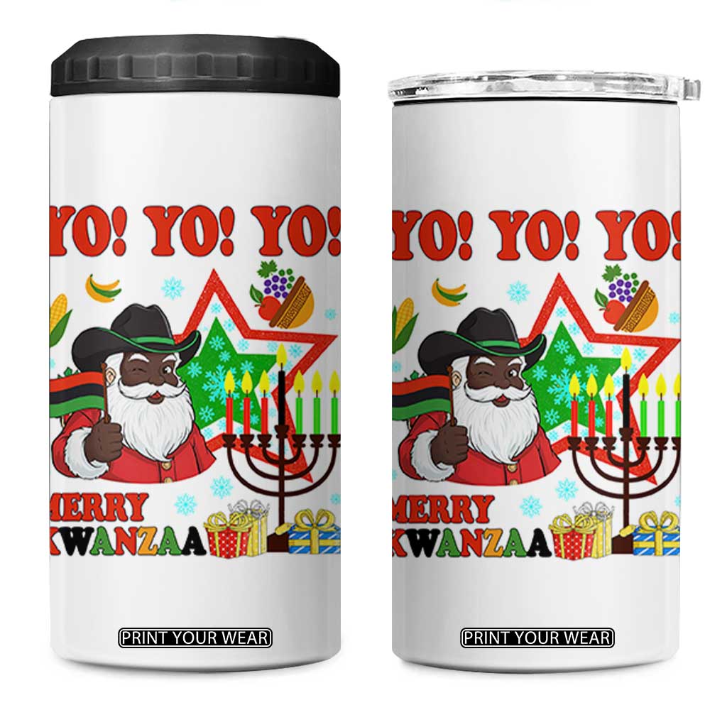 Merry Kwanzaa Black Santa Cowboy 4 in 1 Can Cooler Tumbler African Heritage Celebration Gift TS12 One Size: 16 oz White Print Your Wear