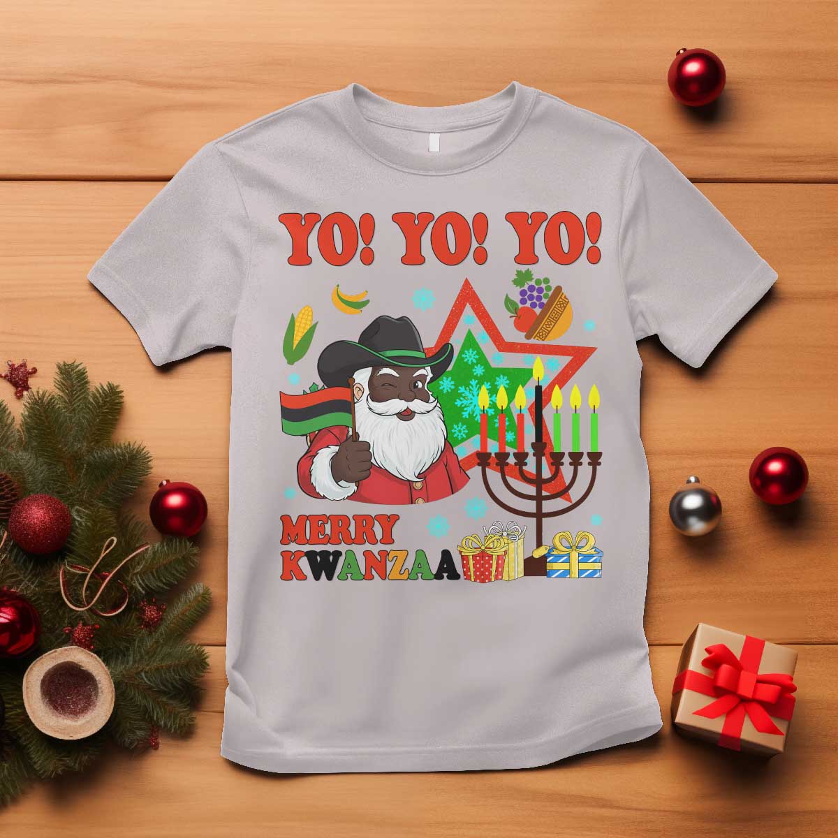 Merry Kwanzaa Black Santa Cowboy T Shirt African Heritage Celebration Gift TS12 Ice Gray Print Your Wear