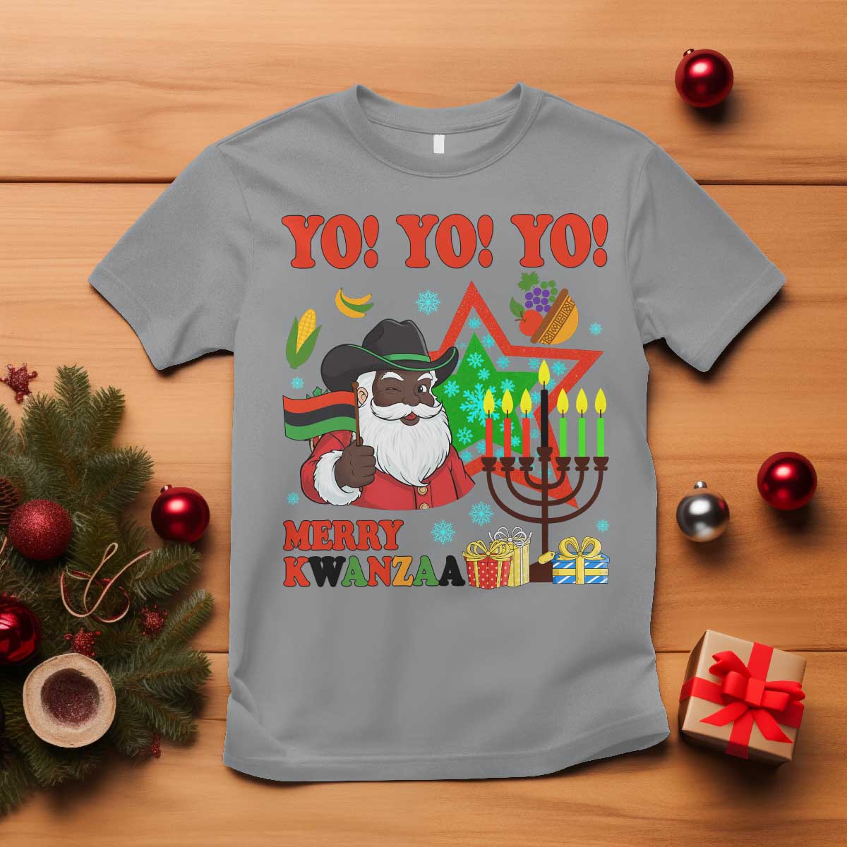 Merry Kwanzaa Black Santa Cowboy T Shirt African Heritage Celebration Gift TS12 Sport Gray Print Your Wear