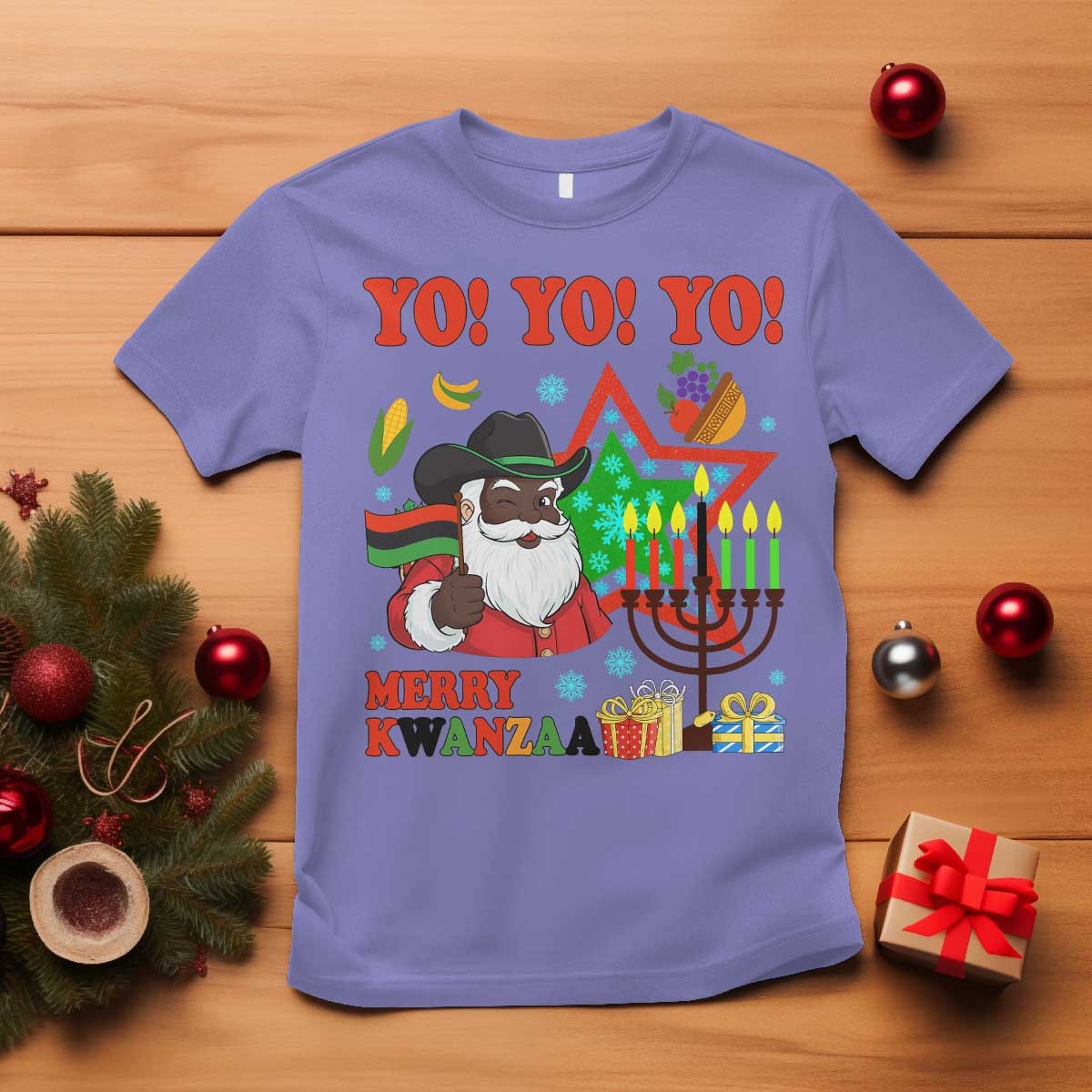 Merry Kwanzaa Black Santa Cowboy T Shirt African Heritage Celebration Gift TS12 Violet Print Your Wear