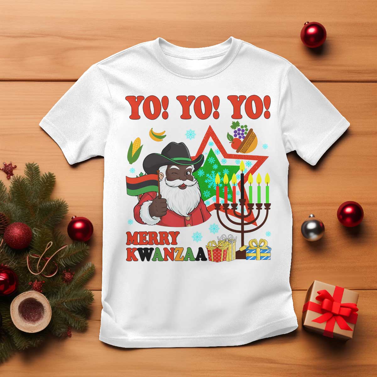 Merry Kwanzaa Black Santa Cowboy T Shirt African Heritage Celebration Gift TS12 White Print Your Wear