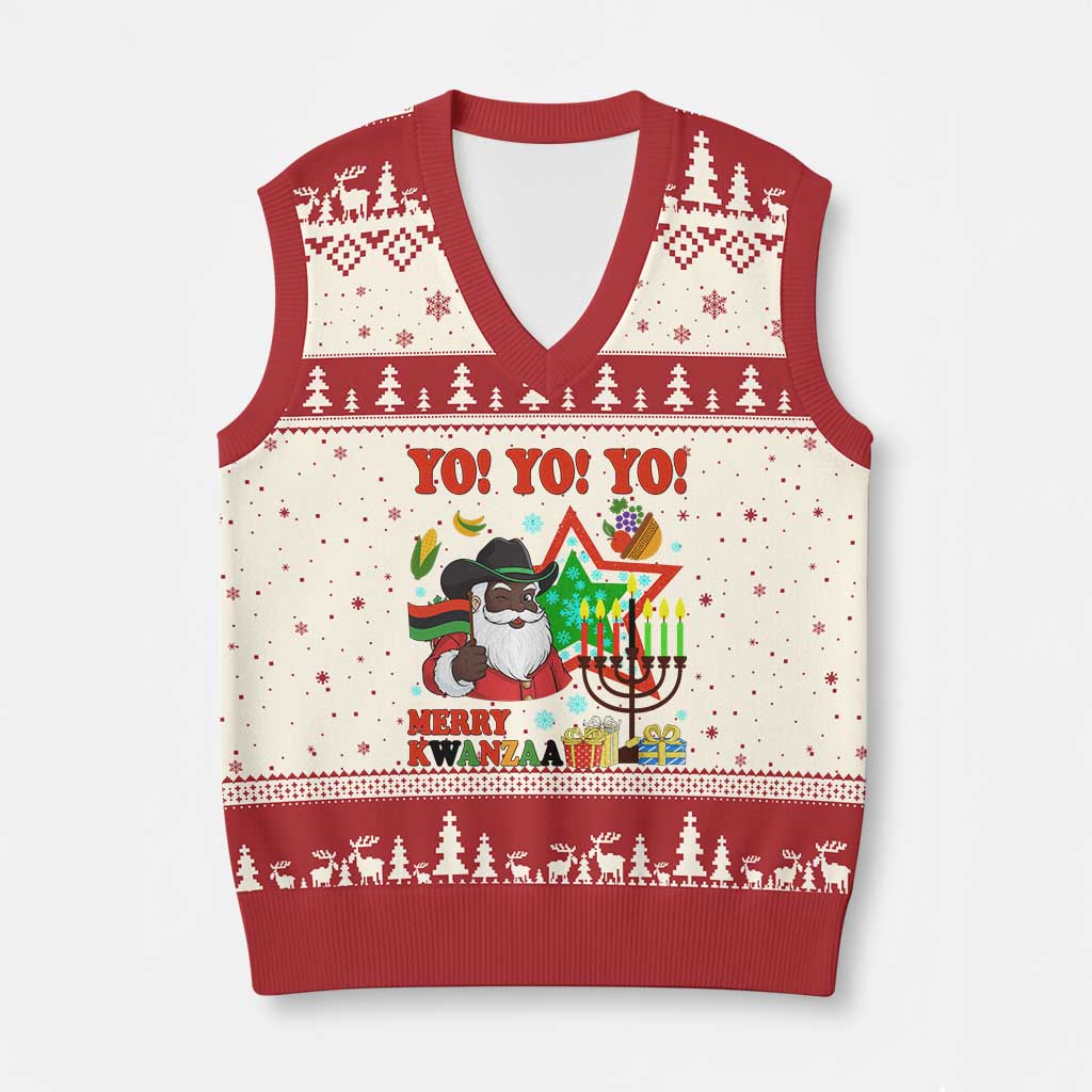 Merry Kwanzaa Black Santa Cowboy V-Neck Knit Sweater Vest African Heritage Celebration Gift TS12 Beige Red Print Your Wear