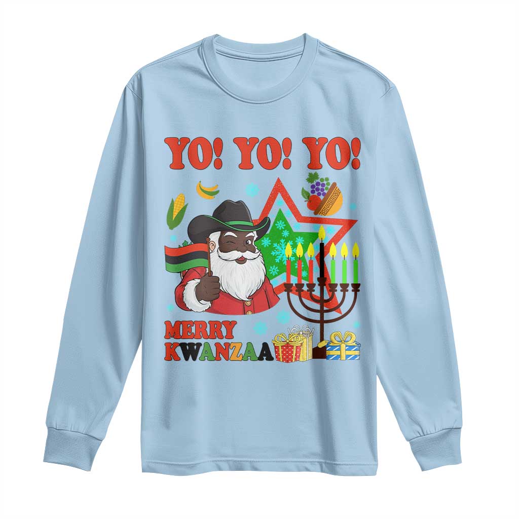 Merry Kwanzaa Black Santa Cowboy Long Sleeve Shirt African Heritage Celebration Gift TS12 Light Blue Print Your Wear