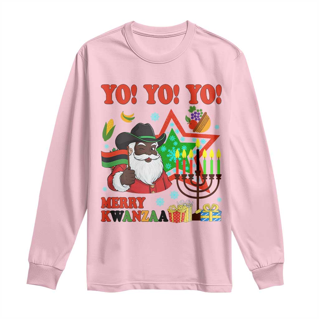 Merry Kwanzaa Black Santa Cowboy Long Sleeve Shirt African Heritage Celebration Gift TS12 Light Pink Print Your Wear