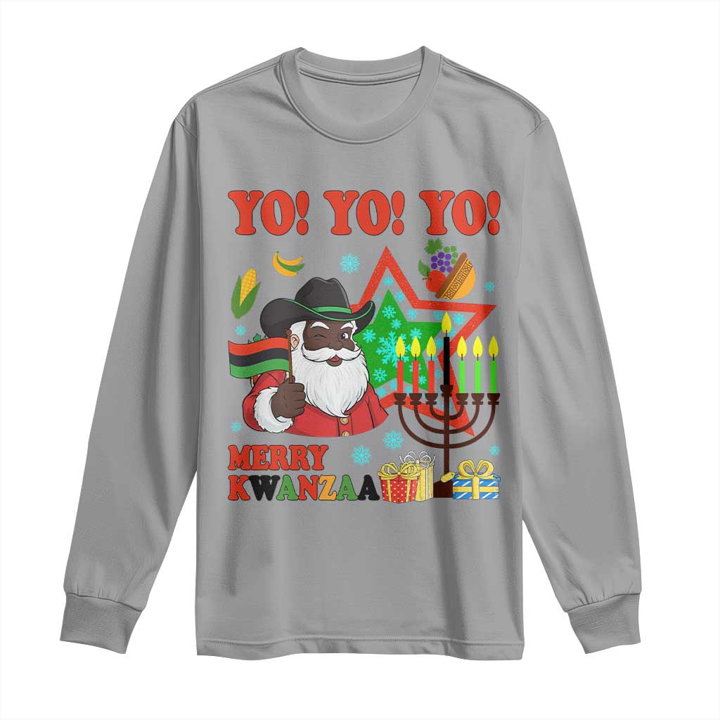 Merry Kwanzaa Black Santa Cowboy Long Sleeve Shirt African Heritage Celebration Gift TS12 Sport Gray Print Your Wear