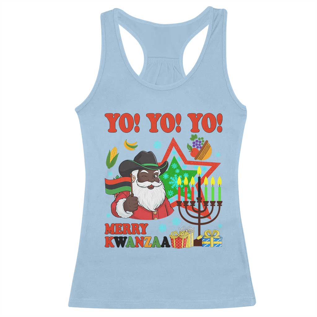 Merry Kwanzaa Black Santa Cowboy Racerback Tank Top African Heritage Celebration Gift TS12 Light Blue Print Your Wear