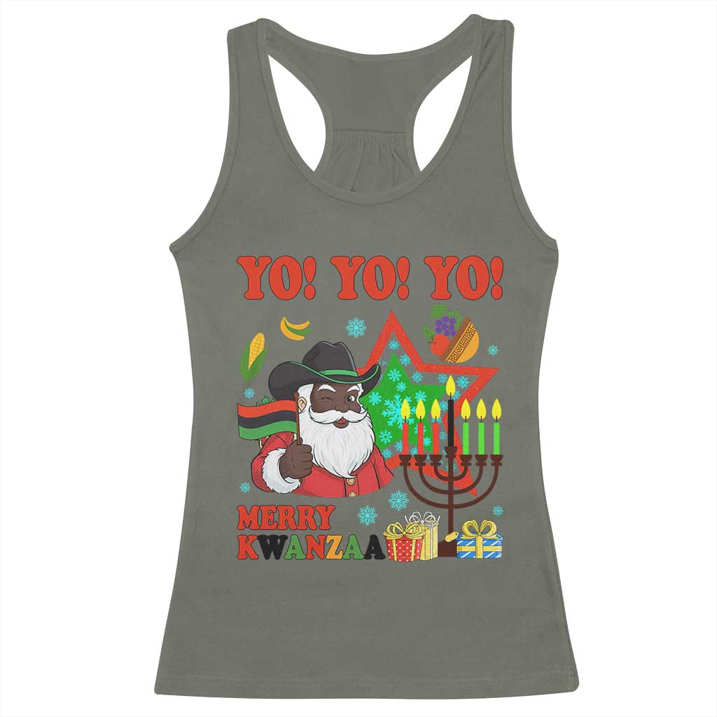 Merry Kwanzaa Black Santa Cowboy Racerback Tank Top African Heritage Celebration Gift TS12 Military Green Print Your Wear